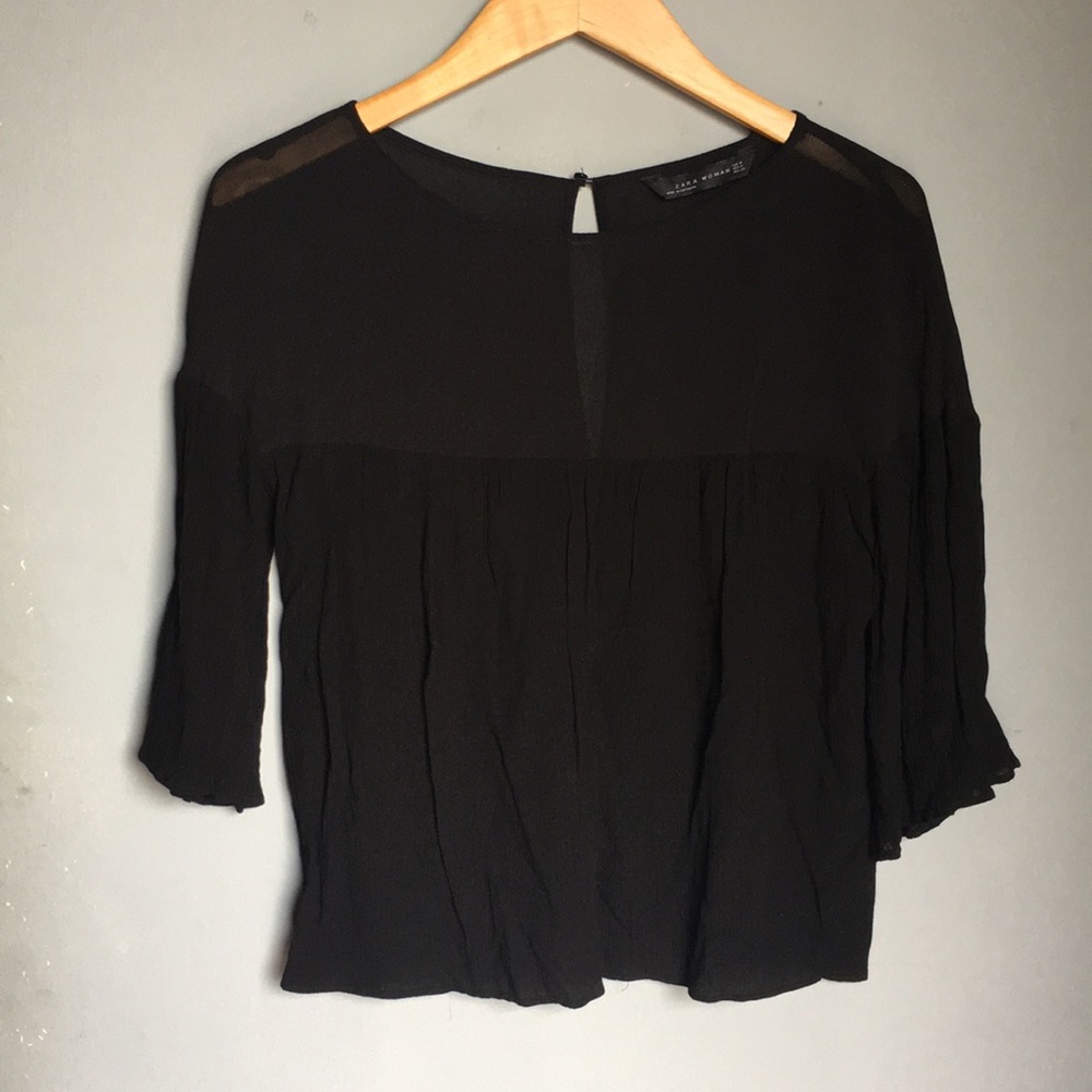 ZARA Woman Black Flowy Sheer Blouse